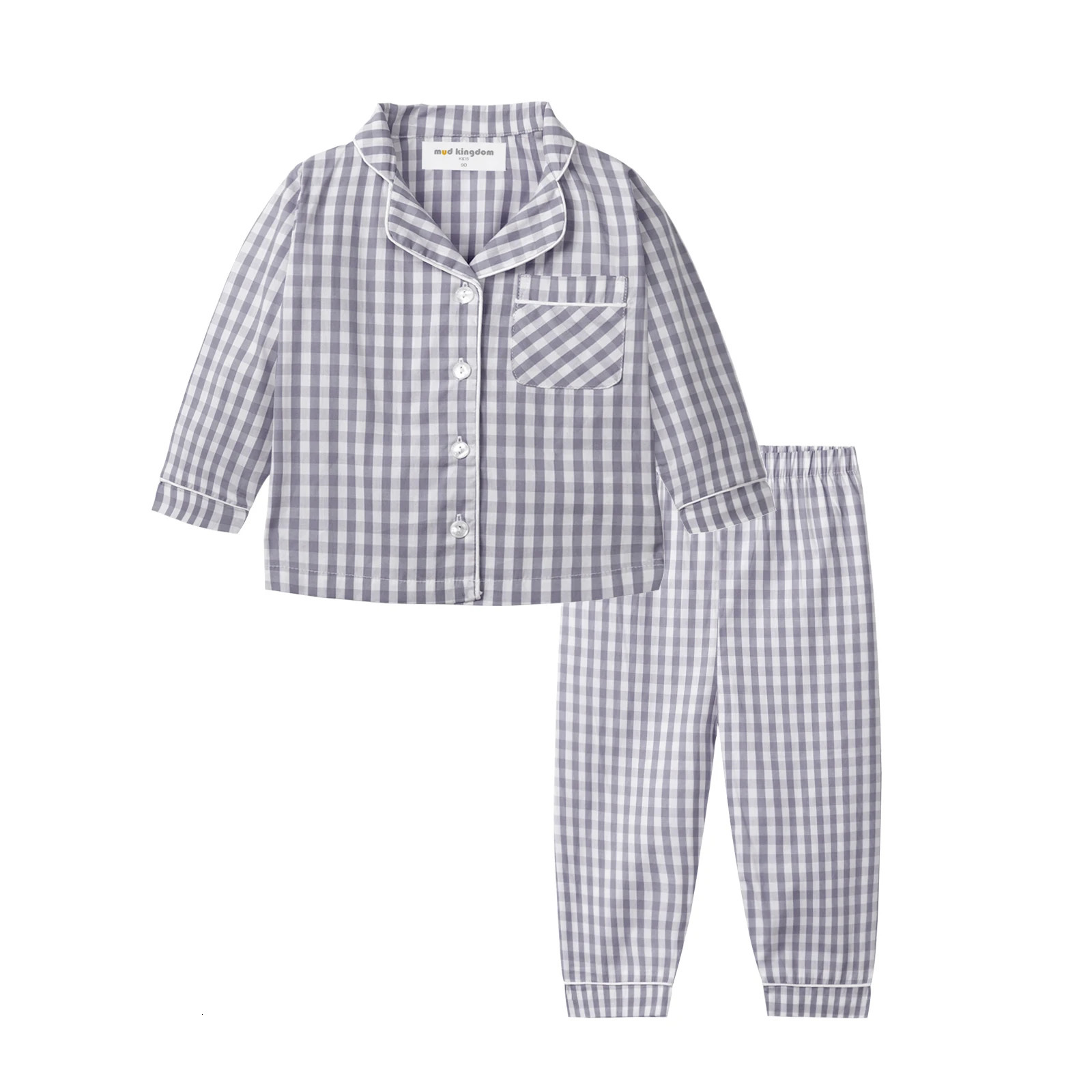 Mudkingdom Boys Girls Long Sleeve Pajamas Set Collared Plaid Autumn Cute Toddler Pajama Kids Sleepwear Children Clothes Pjs 250220