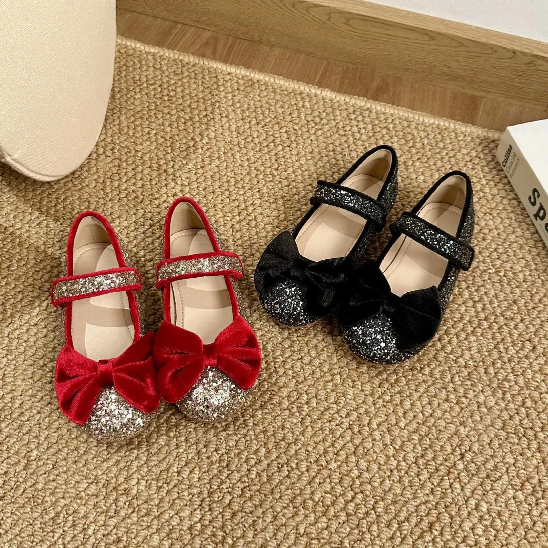 Girls Shoes Bowknot Bling Princess Shoes Vintage Children Wedding Flower Girl Footwear Party Toddler Infant First Step 3-8 Years X250220
