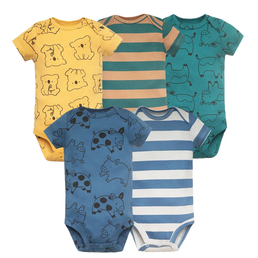 5PCS/Lot born 100% Cotton Baby Boy Girl Clothes Short Sleeve Soft Baby Bodysuits Infant Bebe Clothing Baby Shower Gifts 250220