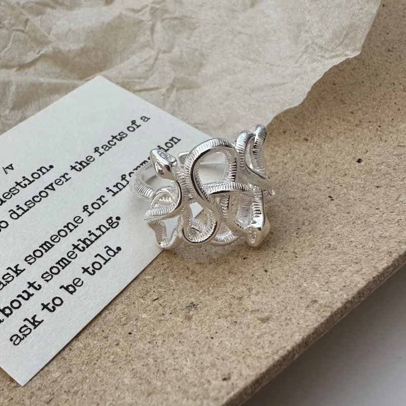 S925 Sterling Silver Serpentine Simple Ring Retro Ring Silver Jewelry Snake Year Circling Classical Prophecy Wholesale 250220