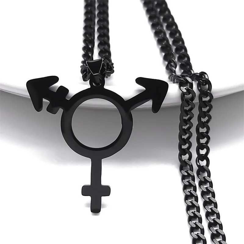 Transgender Necklace for Women Men Stainl Steel Black Color Male Female Symbol Triangle Pendant Necklace Jewelry N1463S06XJ250219