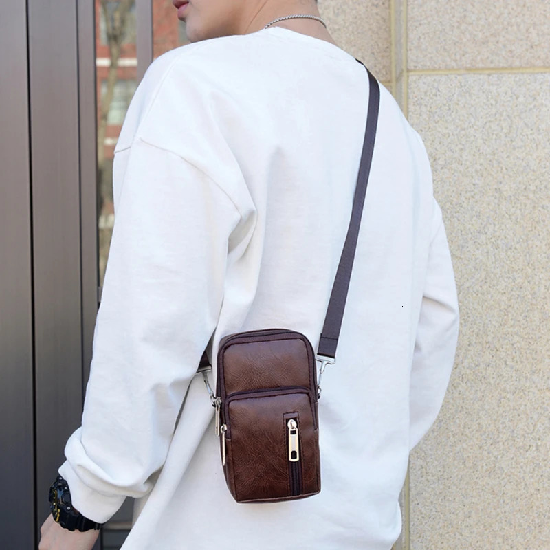 MenS Shoulder Bag MultiFunction Leather Messenger Casual Crossbody Bags High Quality Male Purse Phone Chest Pack 250218