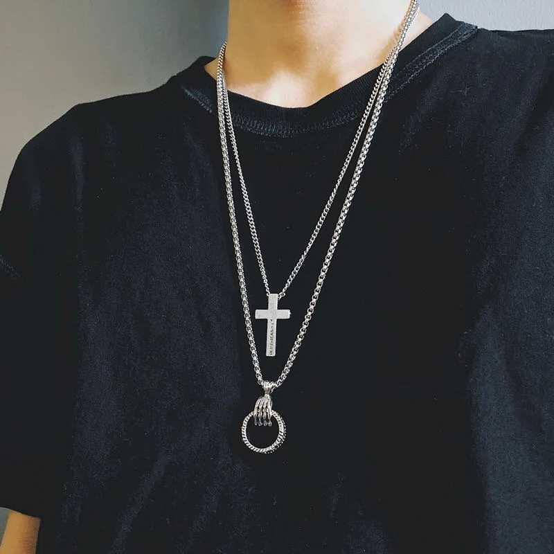 2022 Fashion Unisex Multilayer Hip Hop Long Chain Necklace For Women Men Jewelry Gifts Key Cross Pendant Necklace AccoriesXJ250219
