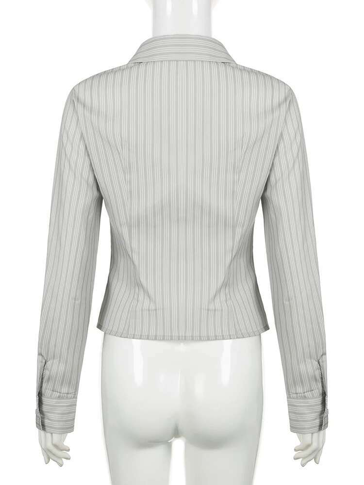 IAMSURE Office Slim Striped Blouse Casual Turn-Down Collar Long Sleeve Shirts Women 2023 Autumn Spring Streetwear Ladies