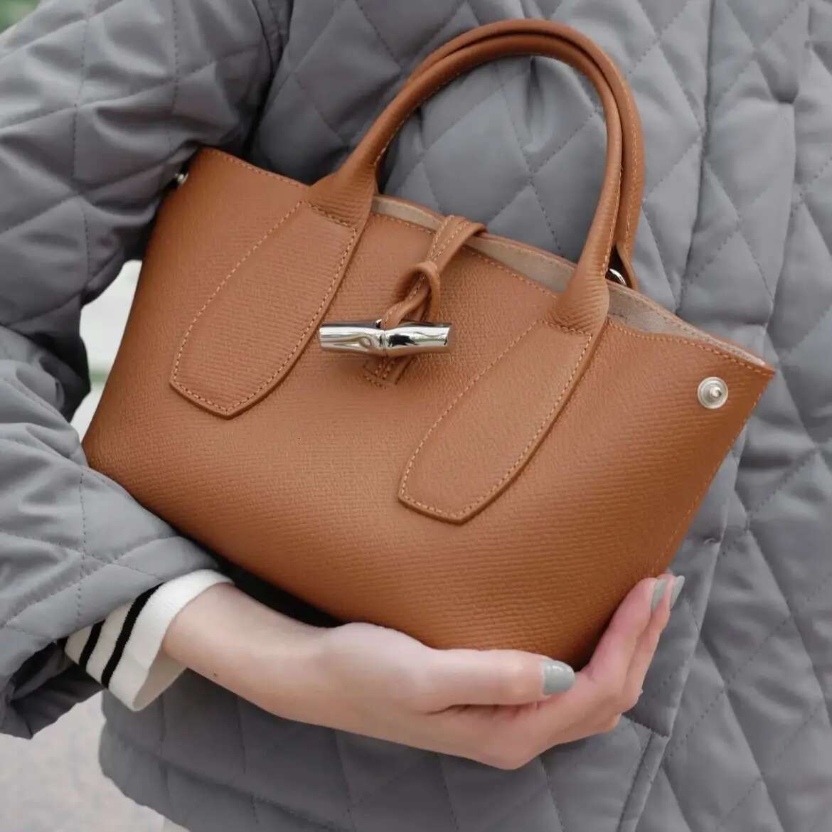 Top Design Bamboo Solid Color Commuting Small Shoulder Bag ROSEAU High-End Handbag