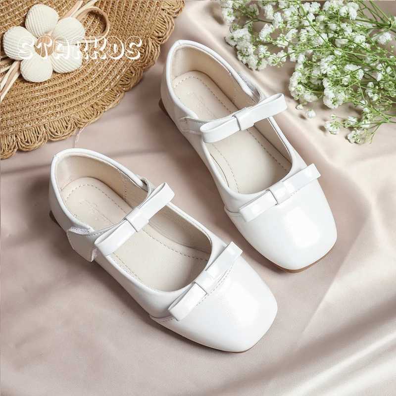 Patent Leather Bowknot Mary Jane Shoes Kids Cute Bows Ballet Flat Girls Children Solid White Black School Shoes with Hook Loop X250220