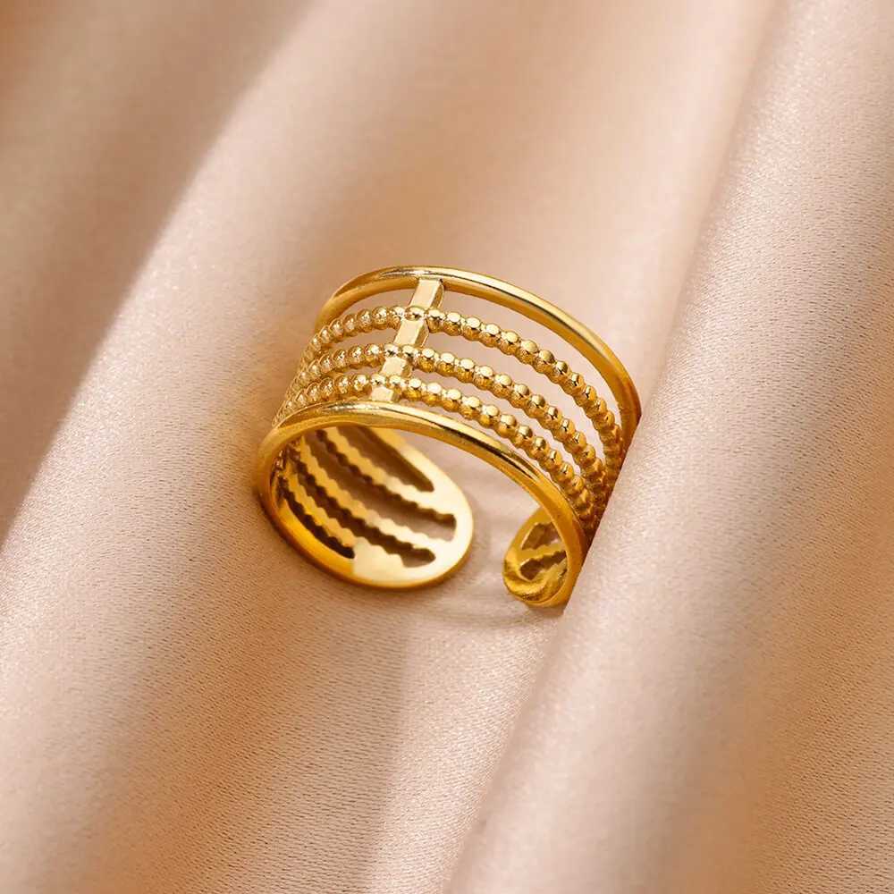 Gold Color Stainless Steel Tree Layer Rings for Wen Hollow out Open Finger Ring Fashion Wedding Party Jewelry Gift 2024 New X250220