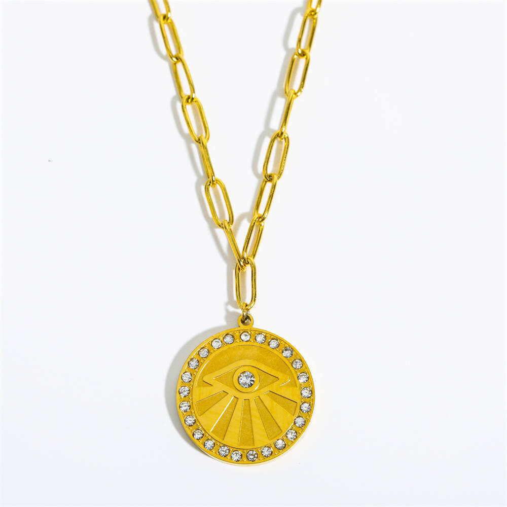 Stainless steel ins wind devil's eye dripping oil love pendant gold-plated necklace sweater chain
