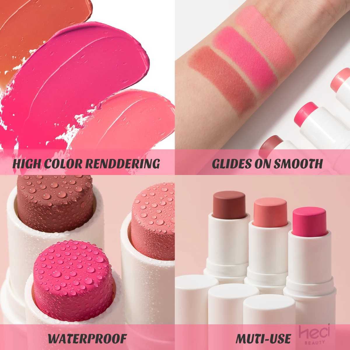 3 pieces/set Hot Pink lipstick Coloring Multi purpose Waterproof Makeup Stick Set High Color Silk Moisturizing Candy Rose Cream B CreamW250220