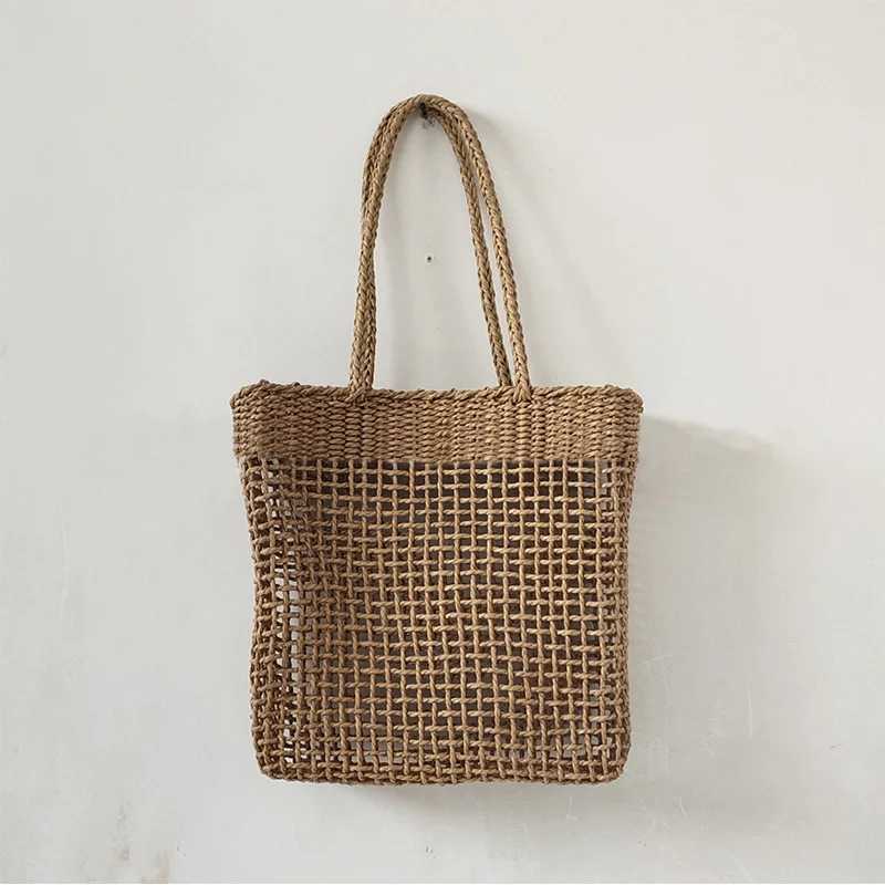 Fashionable rectangular womens handbag mobile phone bag womens straw bag womens handbag holiday womens hollow shoulder bag beach bag Z250219