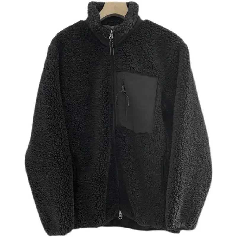 Autumn and Winter Japanese Mens and Womens Fleece Stand Neck Jacket Couple Zipper Loose Warm Lamb Wool Coat Solid Color Jacket W2502119