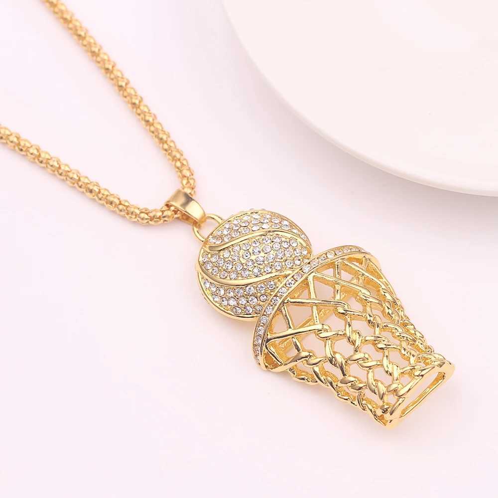 New Tren Bohemian Crystal Inlaid Necklace Basketball Box Frame Pendant For Men Sliding NecklaceXJ250219