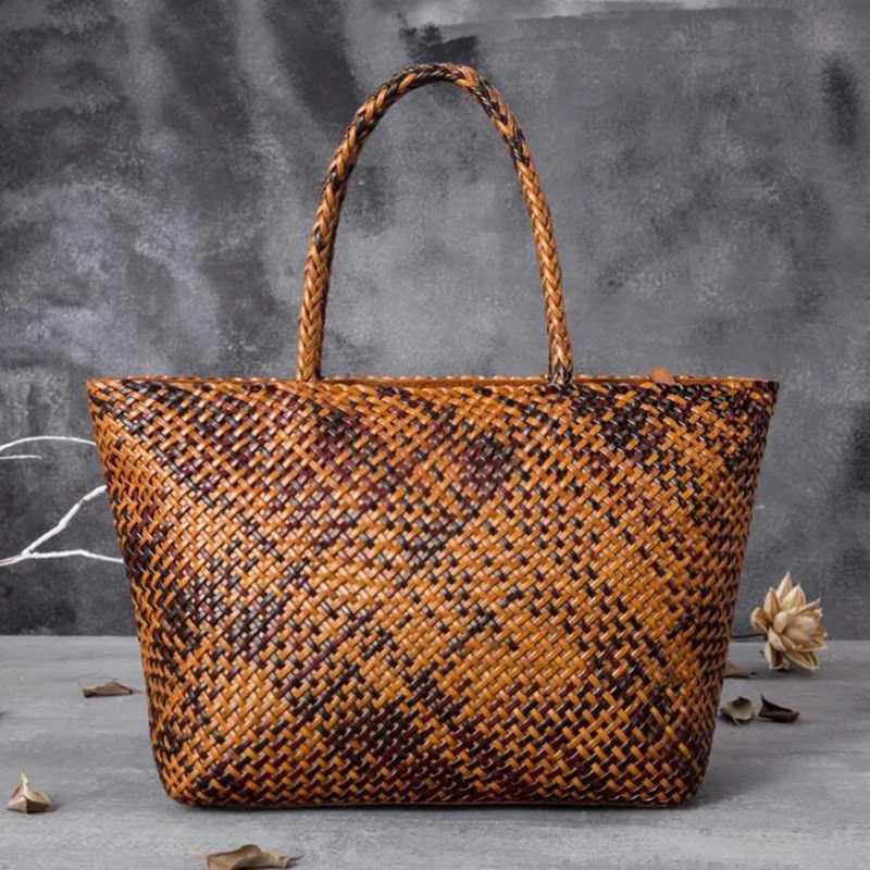 Women Leather Handbag Romantic Big Handmade Woven Totes Female Cowhide Big Holiday Bucket Bag Causal Beach Shoulder Handbags Z250219