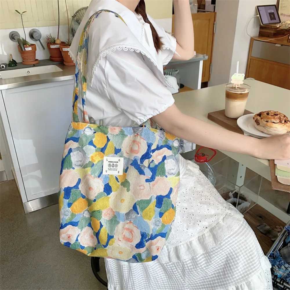 Large Capacity Shoulder Bag Fashion Vintage Floral Cotton Fabric Shopping Bags Handbags Book Bag Ladies Z250219