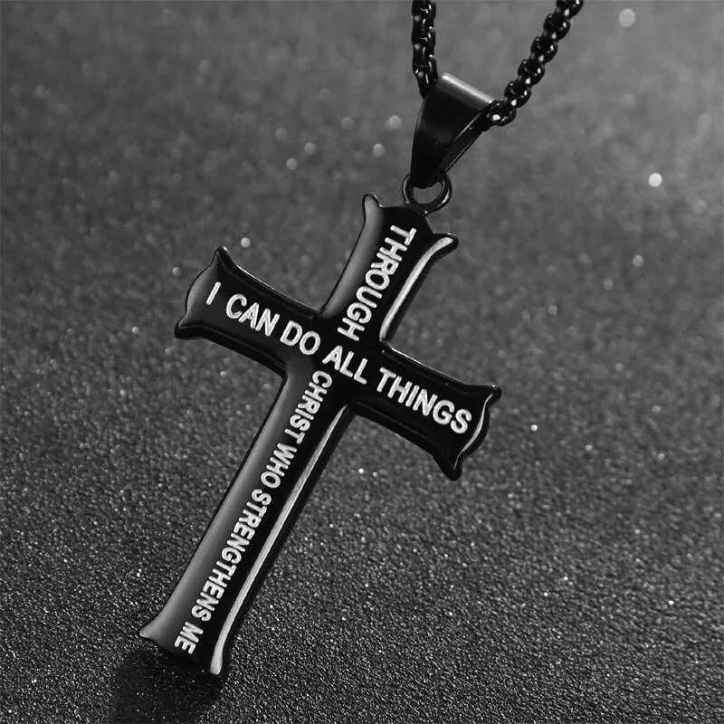 HNSP Stainl Steel Cross Chain Necklace Pendant For Men 2024 Popular Religious Jewelry AccoriesXJ250219