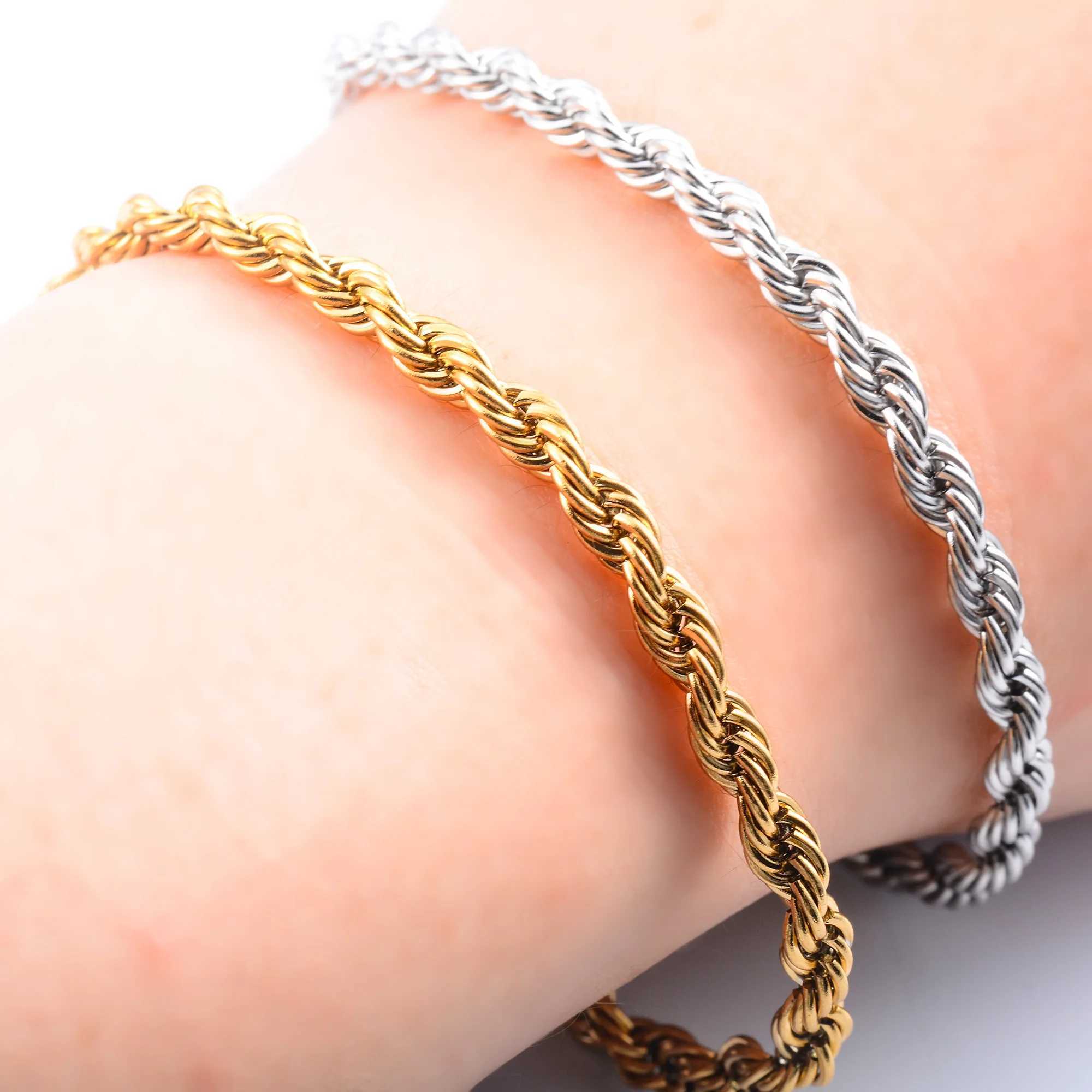 Men Rope Chain Bracelet for Women Stainl Steel Bangle Gold/Silver Color Ankle Anklet Gift Jewelry Accories with ExtensionXJ250219