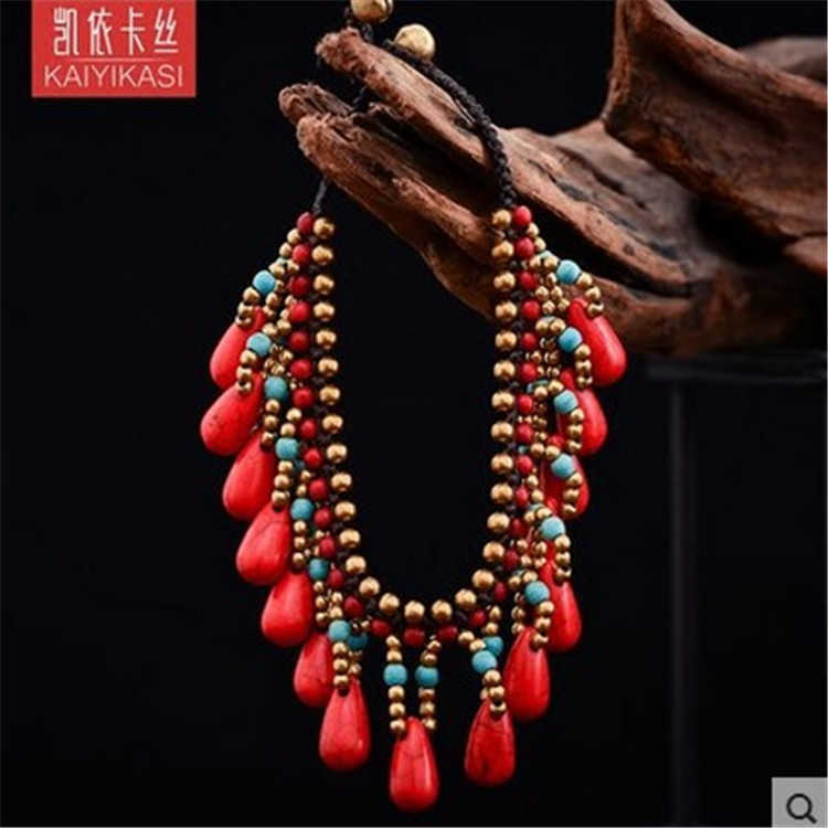 Pendant Necklaces Tibetan woven ethnic style multi-layered tassel ankle chains exotic palace style foot accessories womens antique style accessories H