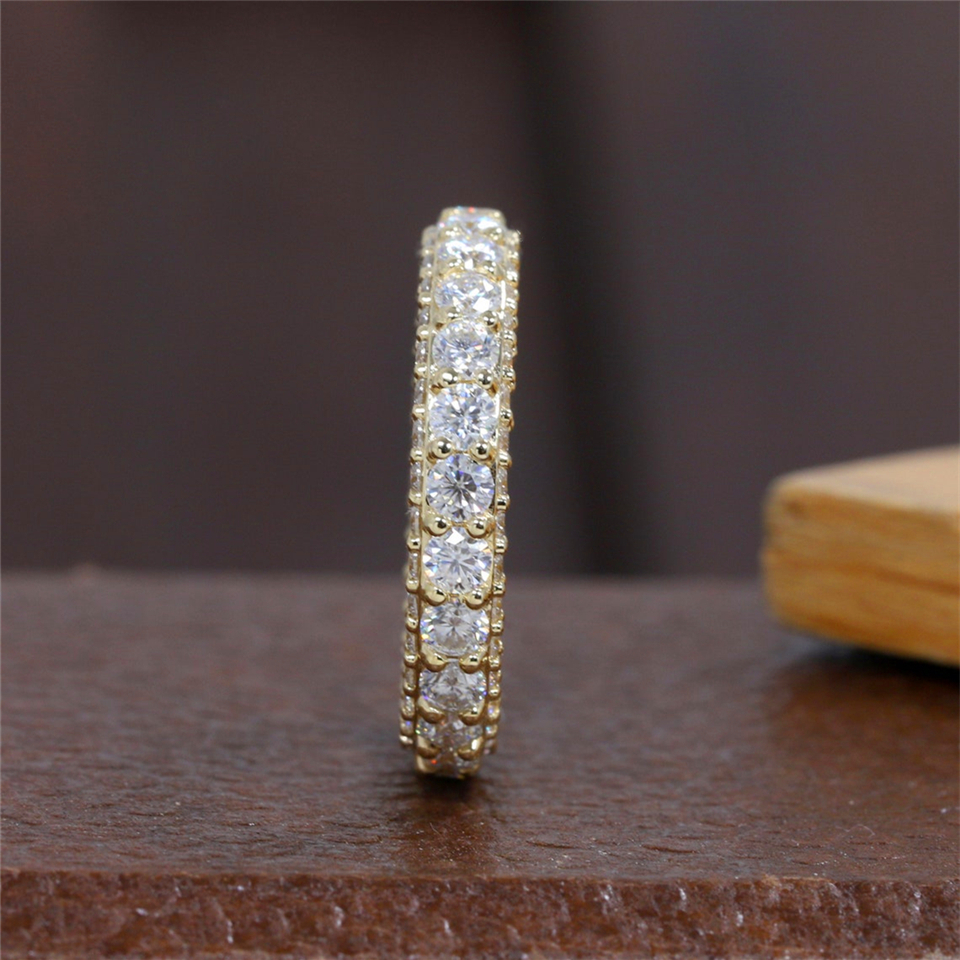 Jewelry 14K Yellow Gold Round Diamond Full Pave Eternity Band HPHT Diamond Band14K Yellow Matching Band Conflict Free HPHT Diamond Ring