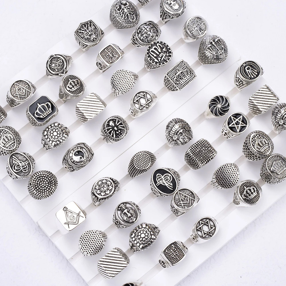 Wholesale 20Pcs/lot Vintage Square Ring For Women Men Mix Style Retro Punk Hip Hop Rock Party Jewelry 250218