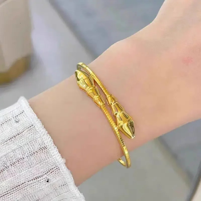 Fashion 24K Real GoldCNC Snake Bracelet Zodiac Double Snake Bracelet Decorated with 999 Gold Bracelet Gift 250220