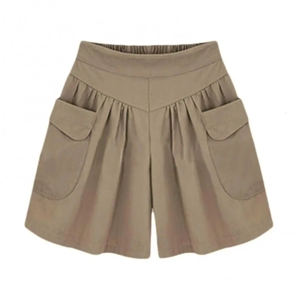 Wide Leg Sports Pants Summer Women Solid Color Elastic Waist Casual Loose Shorts with Pocket Female Shorts Womens 250214