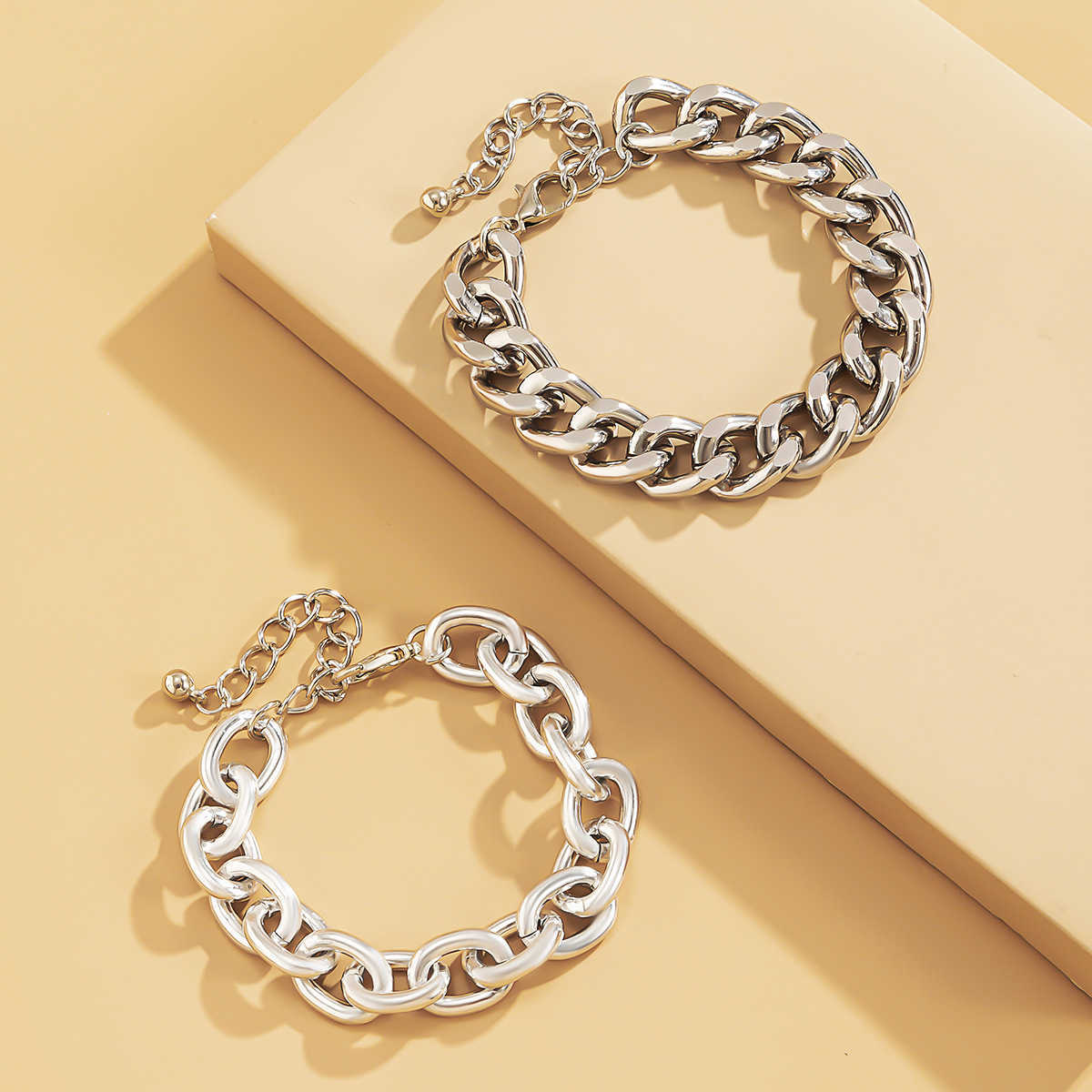 Charm Bracelets Punk geometric double layer thick chain set Bracelet hip hop cool metal aluminum chain bracelet H25220