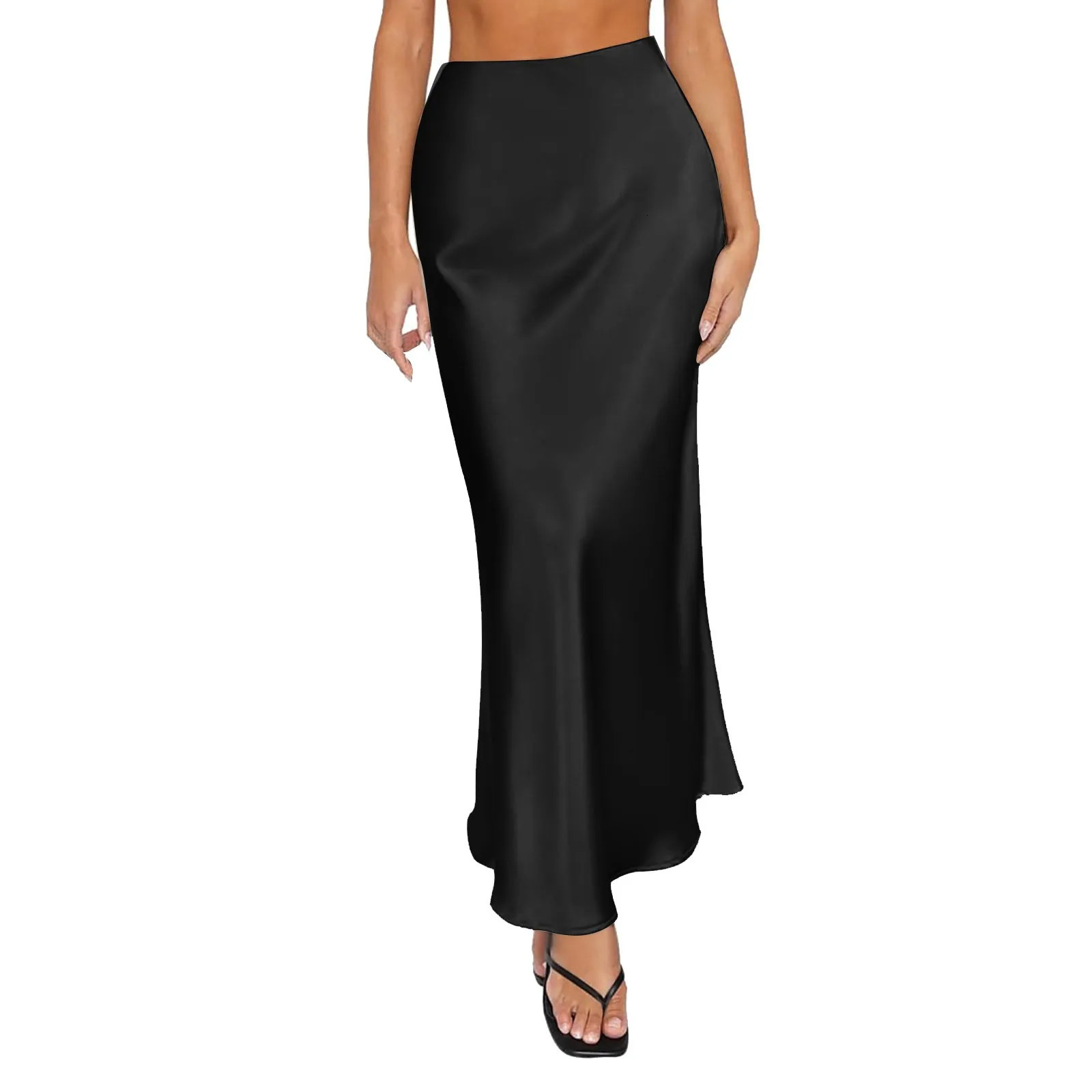 Satin Skirt High Waisted Maxi Cocktail Party Wedding A Line Long Skirts For Women Street Lady Elegant Pencil 2024 250220