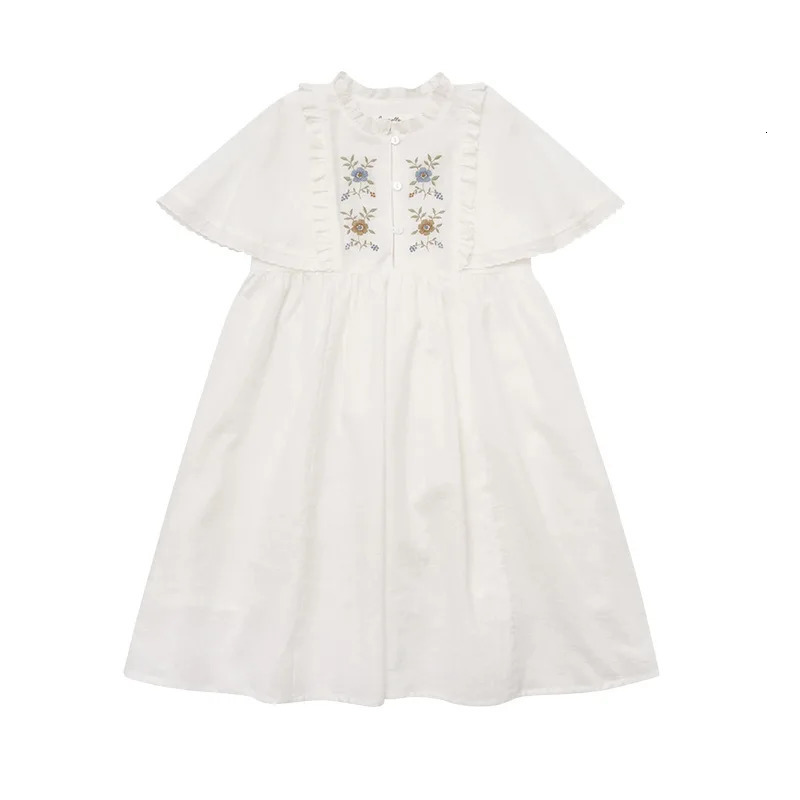 ss25 lou kids dress for girls cute flower embroidery short sleeve princess dresses outwear clothing 250220
