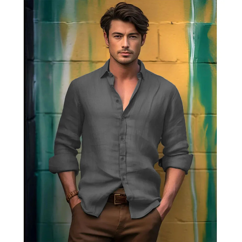 Mens Slim Fit Long-Sleeve Cotton Linen Shirts for Men Business Casual Button Down Shirt Lightweight Breathable Shirts 250220