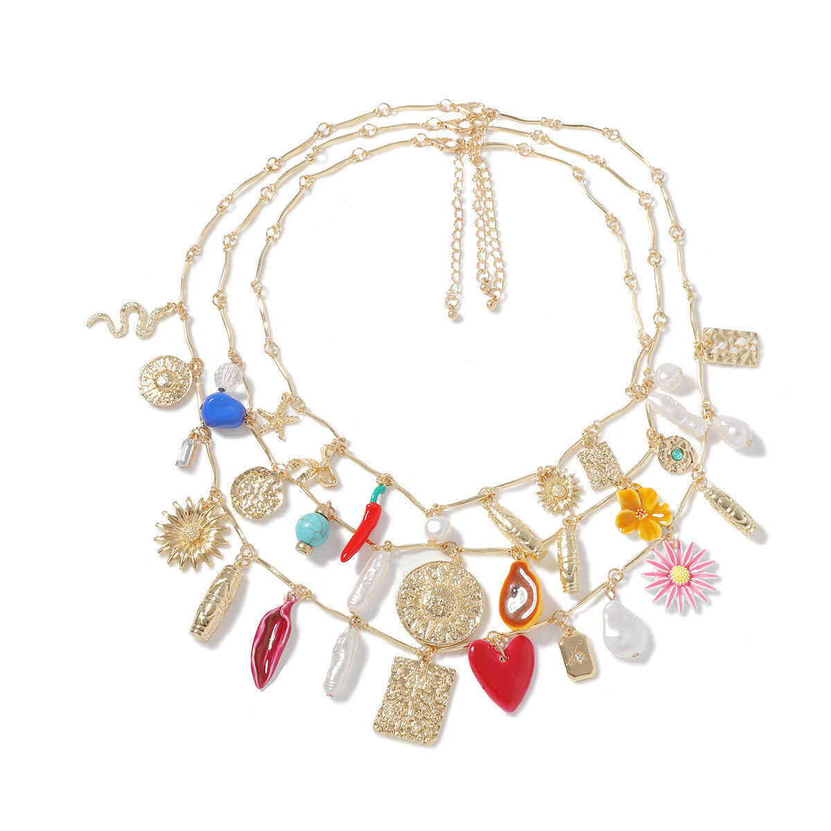 Pendant Necklaces ZA Bohemian fashion personality multi-layer stacked alloy sunflower snake versatile beach casual womens necklace H25219