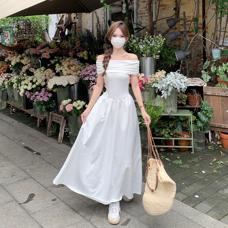 ZI110835 White one-shoulder dress for women high-end summer 2025 new style temperament waist long skirt sexy hot girl skirt