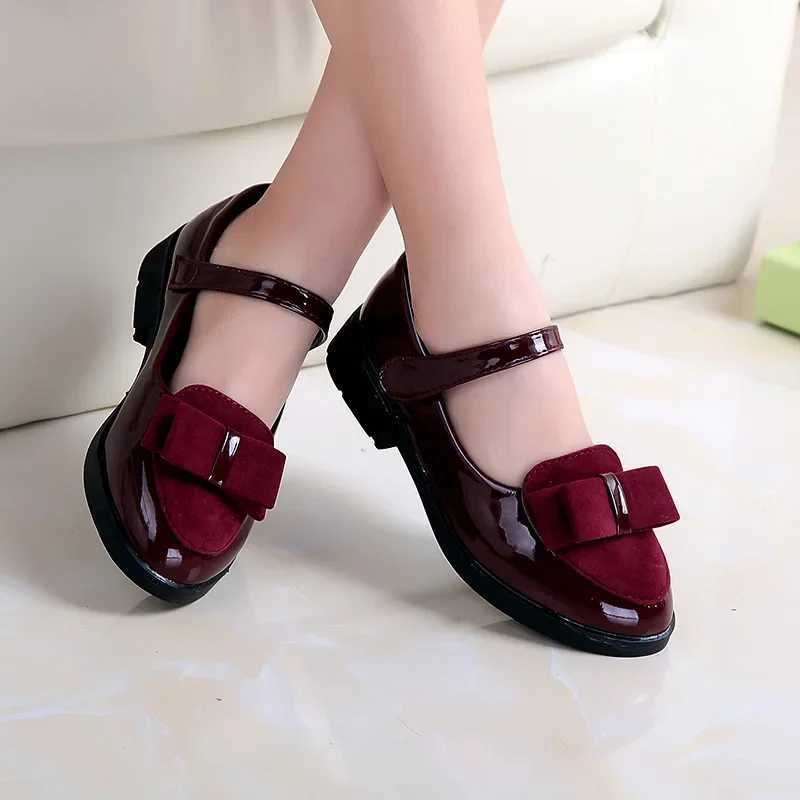 Girls Leather Shoes Princess Sweet Kids Flats With Bow-knot For Formal Occasions Childrens Mary Janes Black Party Dancing Shoes X250220