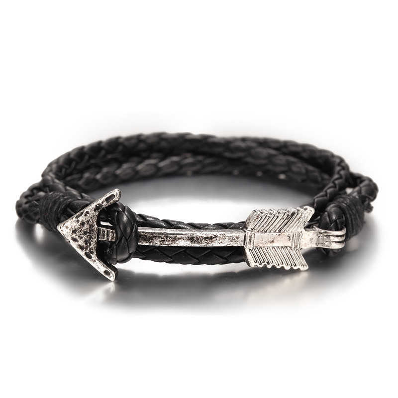 Charm Bracelets Hot selling mens multi-layer hand woven bracelet arrow boat anchor bracelet leather bracelet H25220