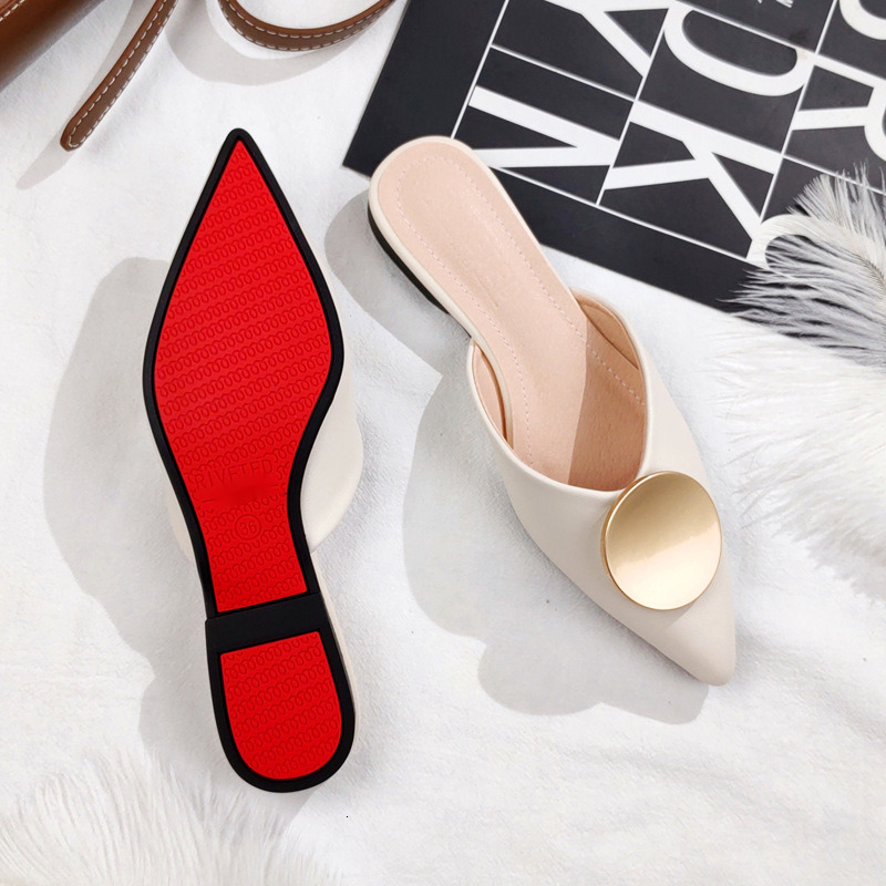 Summer New Baotou Half Cool Tuo Women's Pointed Flat Bottom Lazy Outsider Wearing One Step Moeller