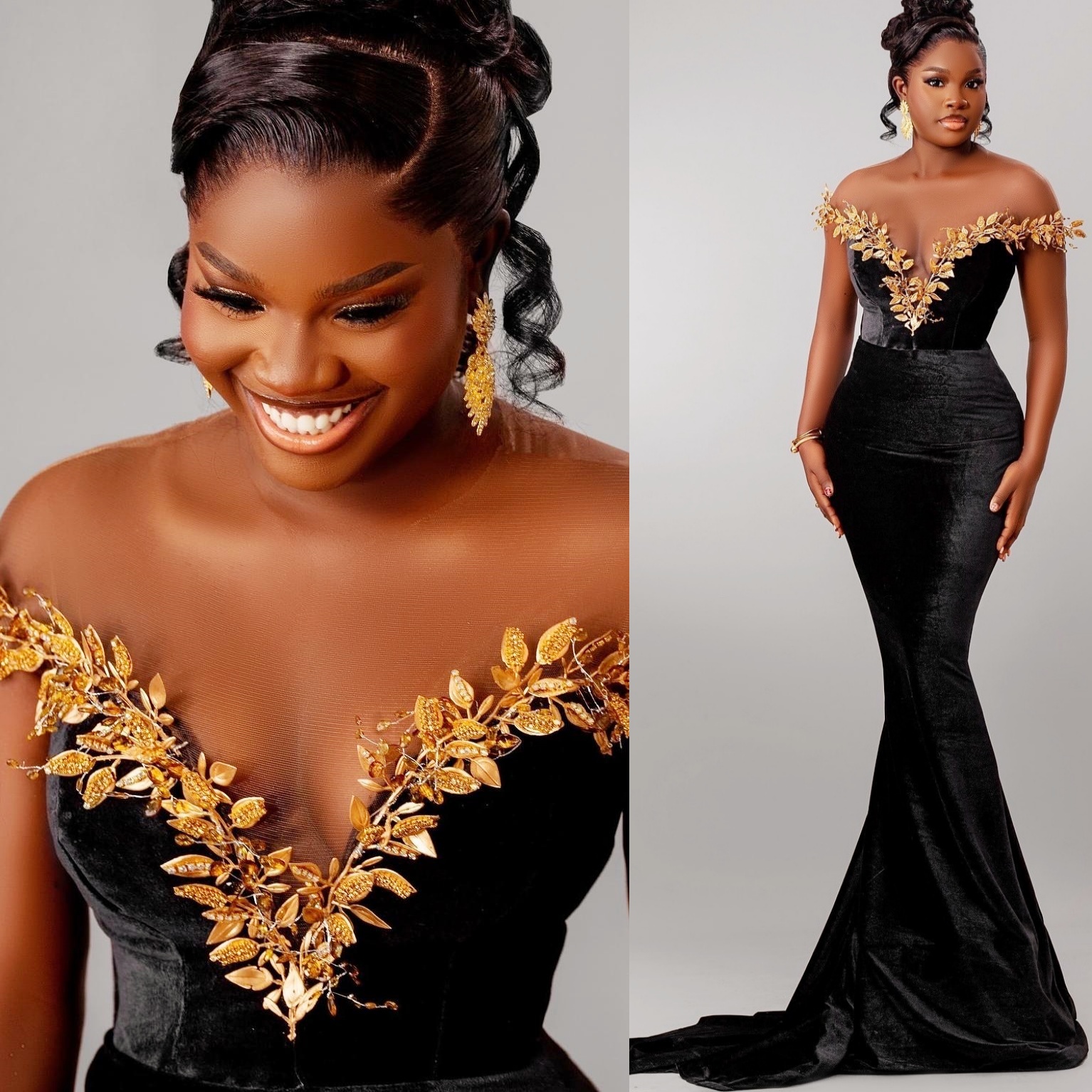 Black Mermaid Prom Dresses 2025 Florals Sheer Neck Velvet Evening Formal Party Second Birthday Engagement Gowns Plus Size Dress For Special Occasions