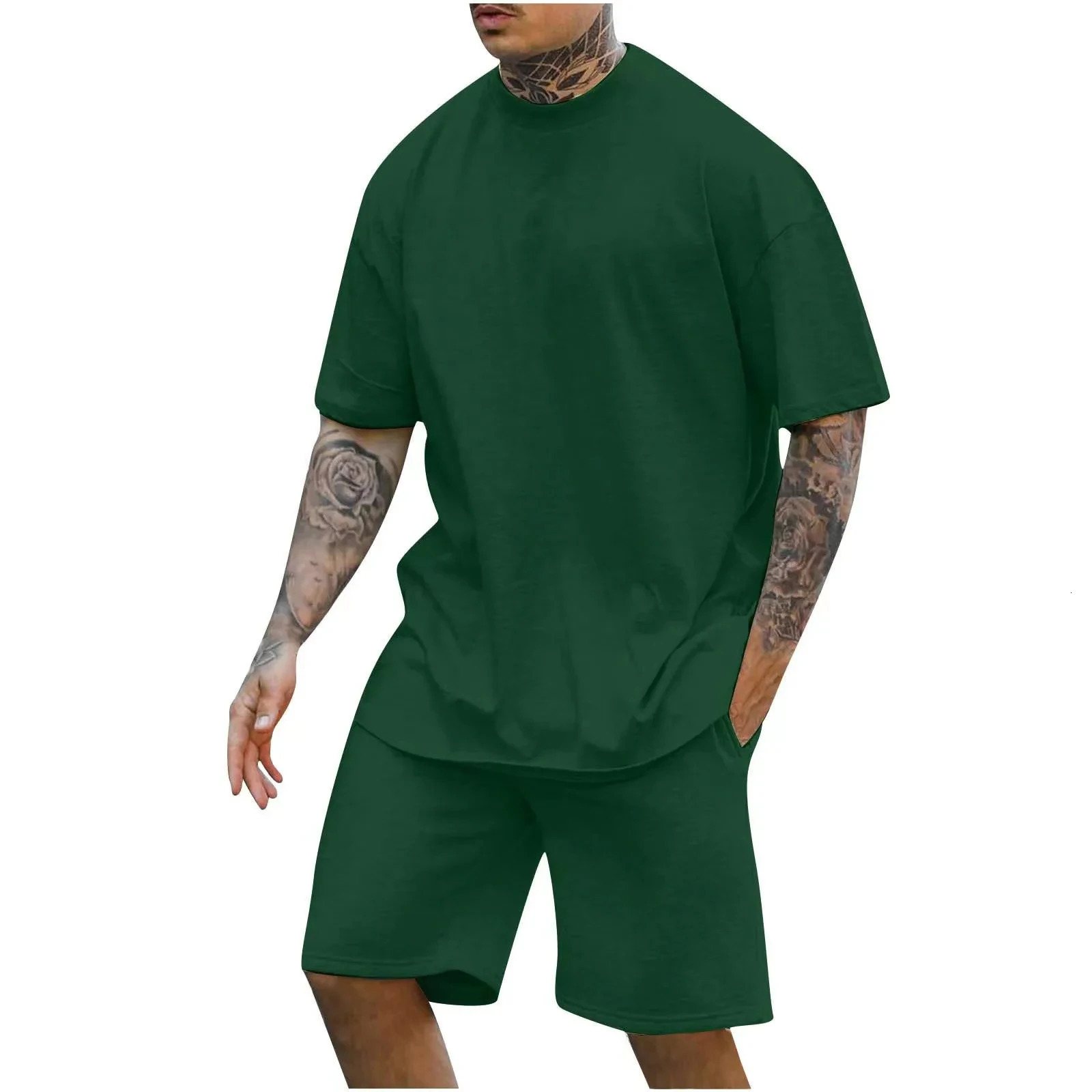 Summer Solid Color 3D printed T-shirt and shorts set for mens track wear ultra-fine short sleeved T-shirt and pants set for mens wear 250220