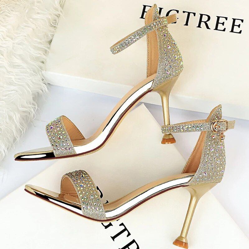 Sexy High Pumps Sparkle Sequins Stiletto 10 Cm Party Shoes Heels Summer Women Sandals New