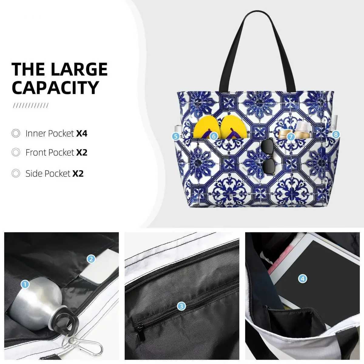 Blue And White Portuguese Tile Beach Travel Bag Tote Fashionable Adult Gifts Shoulder Multi-Style Pattern Z250219
