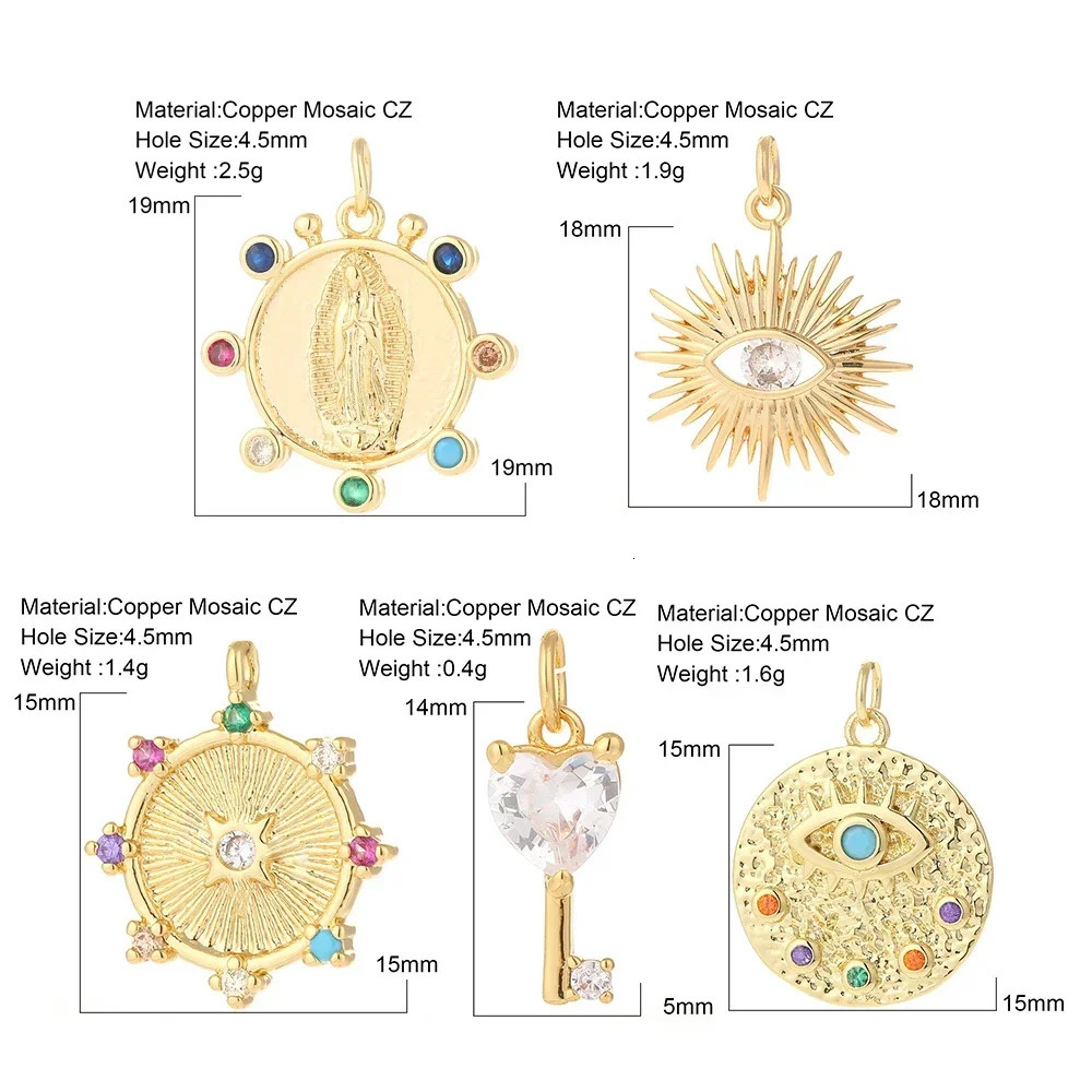 Coin 10pcs Charms for Earrings Necklace Making Supplies Metal Gold Color Lock Accessories Diy Jewelry Charm Charms Copper Zircon 250213