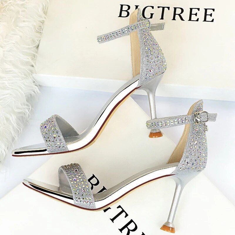 Sexy High Pumps Sparkle Sequins Stiletto 10 Cm Party Shoes Heels Summer Women Sandals New