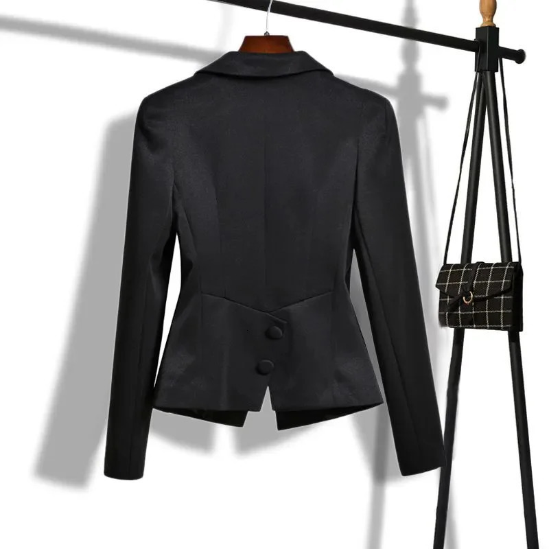 Small Suit Women Spring Autumn Slim Waist Professional Black Jacket Female stature Short Elegant Blazer Top 250213