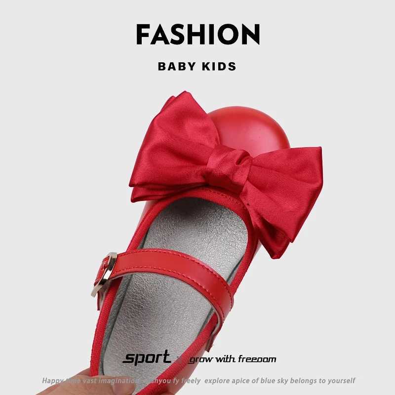 Girls Princess Shoes Elegant Party Silk Bowtie Children Mary Janes 21-30 Comfy Trendy Sweet Flexiable Spring Kids Ballet Flats X250220