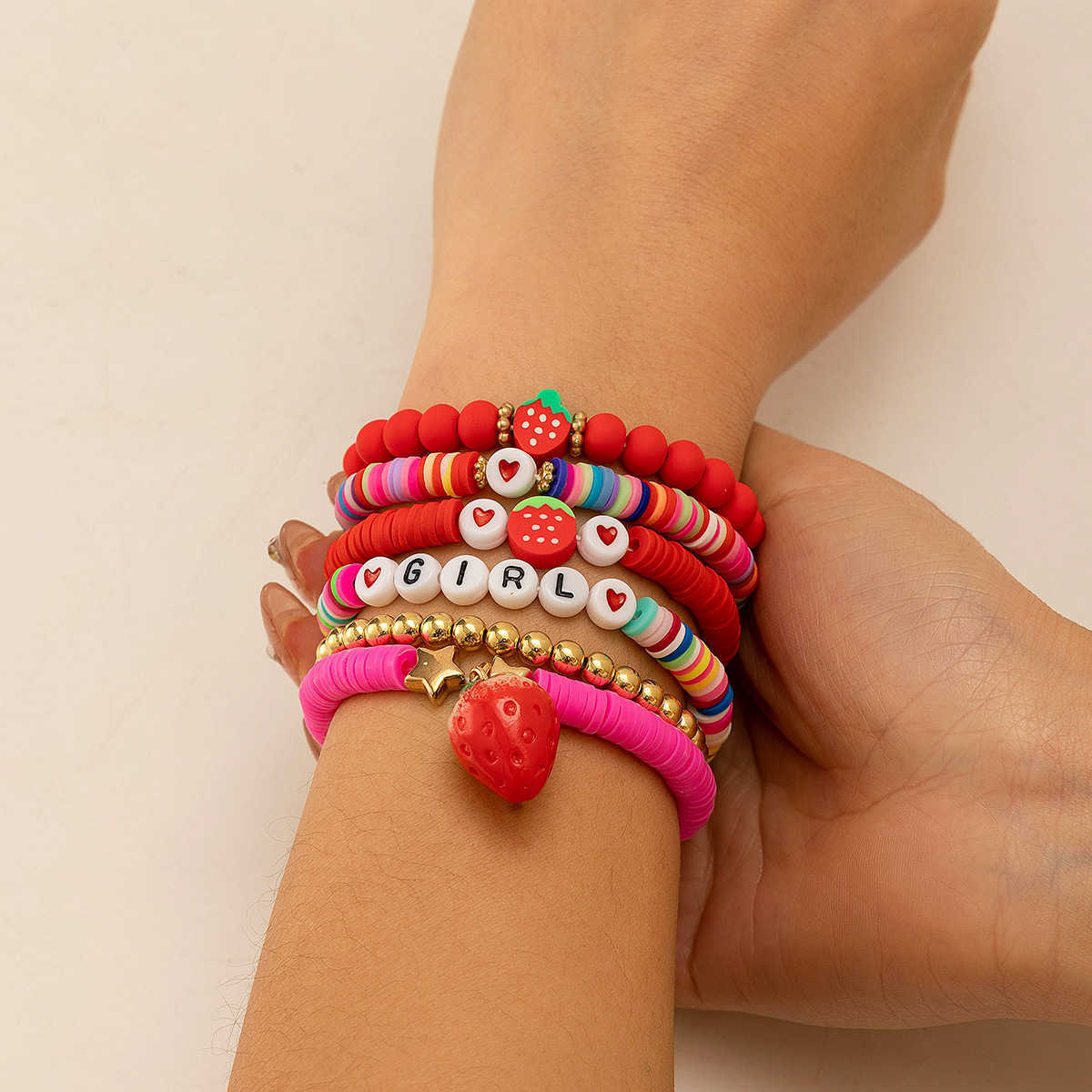 Charm Bracelets Accessories Bohemian style colorful soft ceramic elastic letter LOVE bead bracelet Brelet H25220