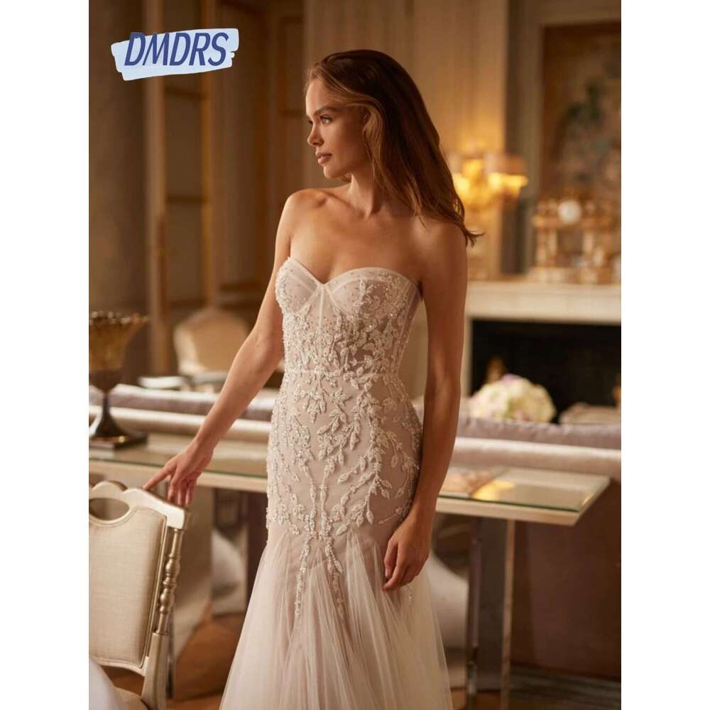 Women's Stylish Mermaid Romantic Wedding Appliques Corset Fringed Bride Wear Sweet Custom Classic Bright Bridal Dress
