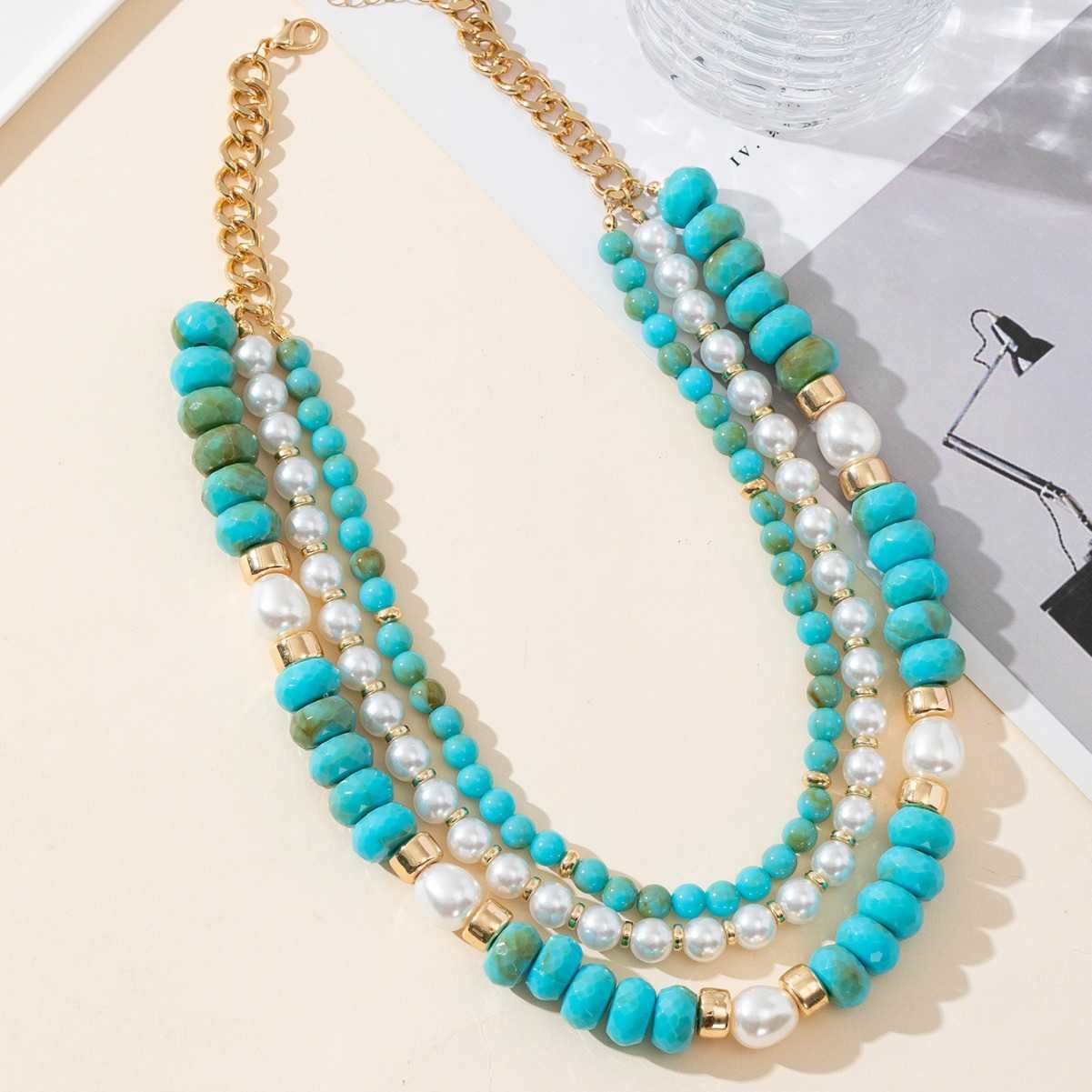 Pendant Necklaces Turquoise pearl necklace for womens fashion accessories fashionable Bohemian ethnic style bead necklace H25219