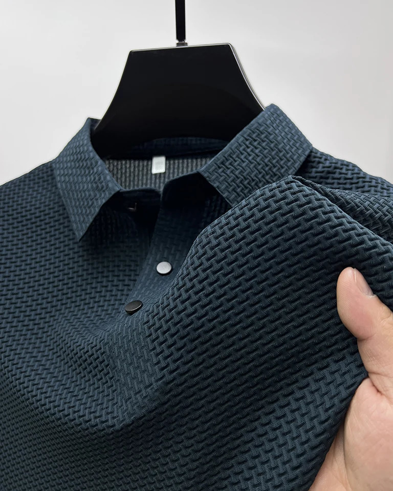 Summer Mens Halter Hollow Short Sleeve Polo Shirt Ice Silk Breathable Business Fashion Tshirt Clothing 250220