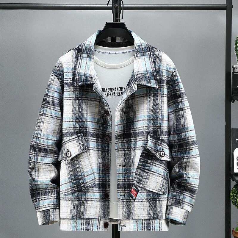 Men's Tiled Wool Jacket, Men's Coat, Fashionable Streetwear, Spring, Autumn, Large Size, 11XL, 12XL