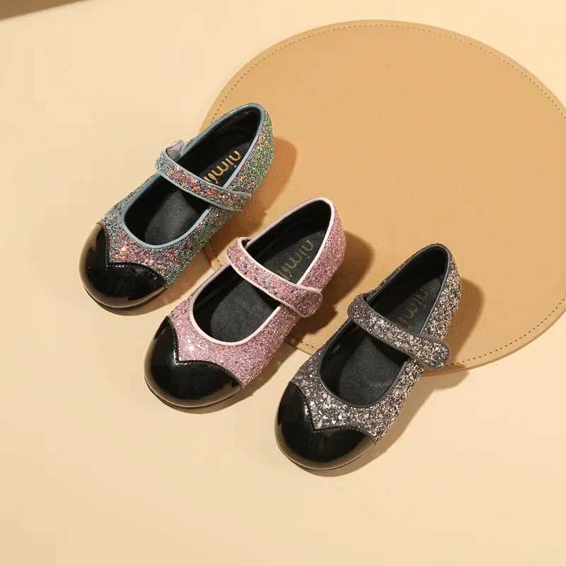 New 2024 Kids Fashion Mary Jane Shoes Girls Princess Shoes Baby Toddler Glitter Non-slip Sandals Soft Sole Leather Flats X250220