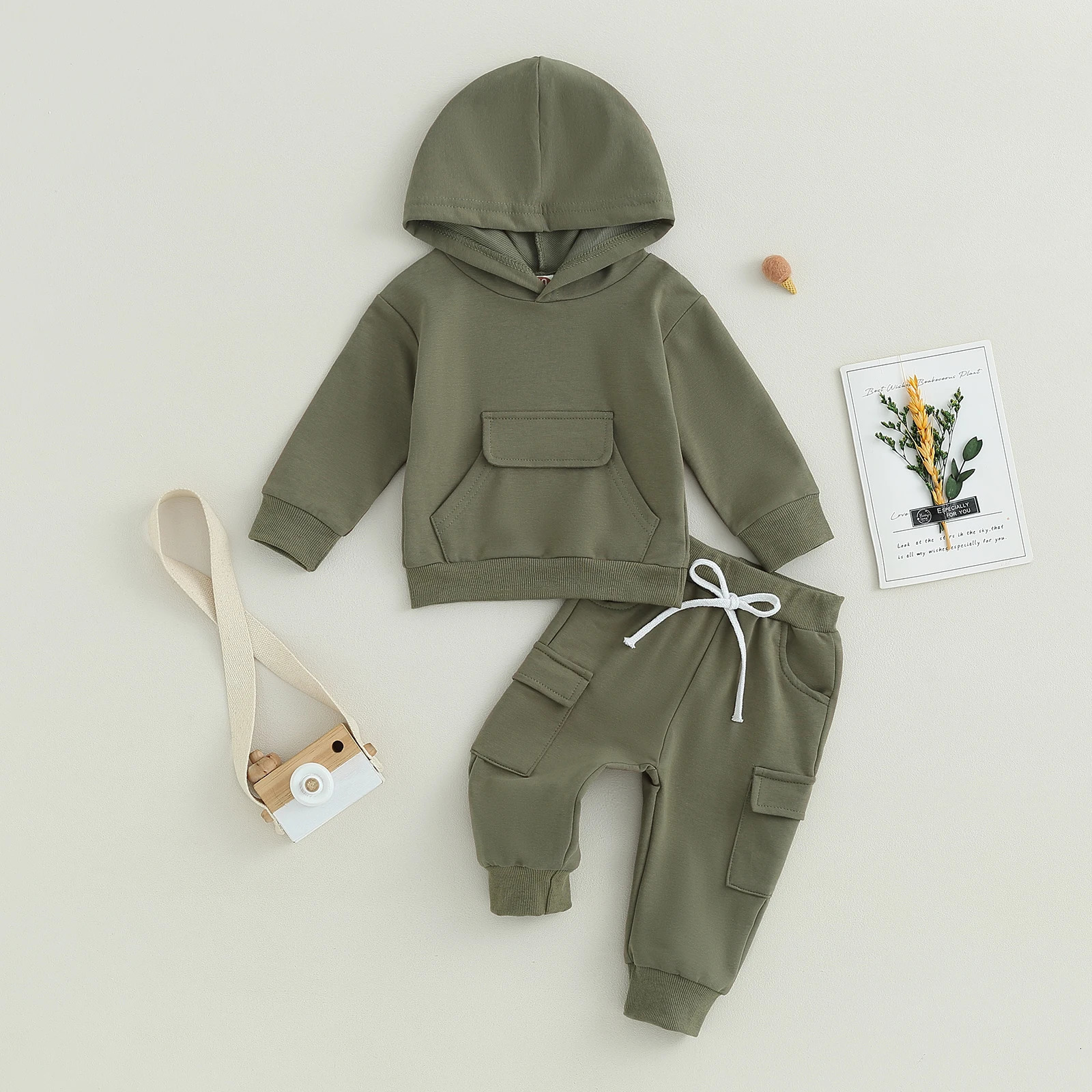Pudcoco Infant born Baby Boys Pants Set Long Sleeve Hoodie with Elastic Waist Sweatpants Infant Clothes 0-3T 250220