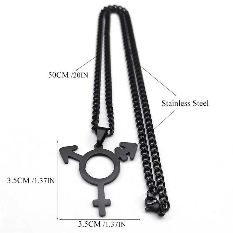 Transgender Necklace for Women Men Stainl Steel Black Color Male Female Symbol Triangle Pendant Necklace Jewelry N1463S06XJ250219
